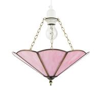 Soft Rose Pink Chic Tiffany Glass Easy Fit Pendant Lamp Shade with Rustic Antique Brass Metal Chains | 30cm x 17cm by Happy Homewares