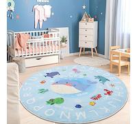 Soft Round ABC Rug for Kids Room,4 ft Washable Circle Nursery Rug,Non-Slip Whale Alphabet Baby Kids Rug Carpet for Nursery Playroom Bedroom Kids Room Decor