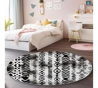 Soft Round Area Rugs for Living Room 120 cm, Traditional Ink Painting Geometric Low Pile Flannel Round Carpet - Black White Non-Slip Washable Rugs for Aldult Kids Room Bedroom Decor