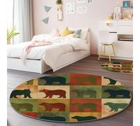 Soft Round Area Rugs for Living Room 150 cm, Animal Bear Patchwork Style Low Pile Flannel Round Carpet - Brown Non-Slip Washable Rugs for Aldult Kids Room Bedroom Decor