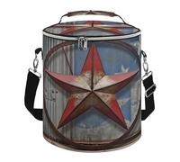 Soft Round Cooler Bags,American Wastern Texas Starprinted 15L Collapsible Portable Leakproof Insulated Picnic Cooler Bag for Camping Beach,Outdoor, Trip