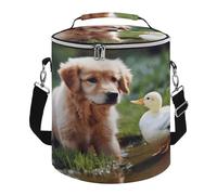 Soft Round Cooler Bags,Dog And A Duckprinted 15L Collapsible Portable Leakproof Insulated Picnic Cooler Bag for Camping Beach,Outdoor, Trip