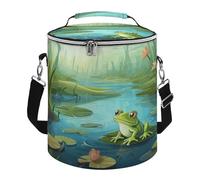 Soft Round Cooler Bags,Frog in A Pondprinted 15L Collapsible Portable Leakproof Insulated Picnic Cooler Bag for Camping Beach,Outdoor, Trip
