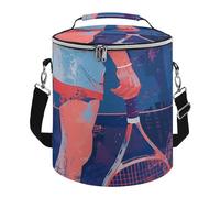 Soft Round Cooler Bags,Holding A Tennis Racketprinted 15L Collapsible Portable Leakproof Insulated Picnic Cooler Bag for Camping Beach,Outdoor, Trip