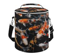 Soft Round Cooler Bags,Japan Fancy Carp Fishesprinted 15L Collapsible Portable Leakproof Insulated Picnic Cooler Bag for Camping Beach,Outdoor, Trip