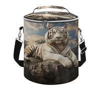 Soft Round Cooler Bags,Majestic Tiger Resting on A Rockprinted 15L Collapsible Portable Leakproof Insulated Picnic Cooler Bag for Camping Beach,Outdoor, Trip