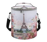 Soft Round Cooler Bags,Paris Eiffel Tower with Flowersprinted 15L Collapsible Portable Leakproof Insulated Picnic Cooler Bag for Camping Beach,Outdoor, Trip