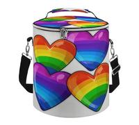 Soft Round Cooler Bags,Rainbow Colored Gay Pride Heartsprinted 15L Collapsible Portable Leakproof Insulated Picnic Cooler Bag for Camping Beach,Outdoor, Trip
