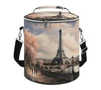 Soft Round Cooler Bags,Vintage Style Eiffel Tower Parisprinted 15L Collapsible Portable Leakproof Insulated Picnic Cooler Bag for Camping Beach,Outdoor, Trip
