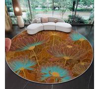 Soft Round Flannel Rug 100 cm, Retro And Elegant Marigold Pattern Design for Living Room or Bedside, Low Pile Anti-Skid Circular Carpet Multicolor