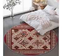 Soft Round Flannel Rug 60 cm, Traditional Geometric Flowers Design for Living Room or Bedside, Low Pile Anti-Skid Circular Carpet Red