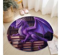 Soft Round Rug Abstract Dragon Book Theme, Purple Light Brown Washable Non Slip 60 cm Round Carpet Not Easy to Fade - for Kitchen Living Room Bedroom Dining Room Hall Entryway
