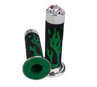 Soft Rubber Handlebar Grips for Motorcycles, 78 Inch with Striking Red Flame Skull Pattern (Green)
