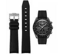 Soft Rubber Straps For Omega SEAMASTER PLANET OCEAN Watch 20mm,Omega X Swatch Moonswatch Replacement Strap,Curved No Gap Moonswatch Swatch strap with Silver Stainless Steel Buckle