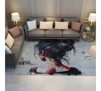 Soft Rugs Living Room 160x200cm Fashionable Girl Back Graffiti Pattern Washable Rug Anti-skid Low Pile Area Rugs for Modern Creative Design Floor Carpet for Bedroom Hallway Guest Room Decor