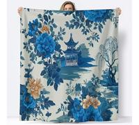 Soft Sage Gray Sherpa Blanket 59 x 79 in for Kids Adults, Chinese Garden Architecture Landscape Printed Flannel Bedding - Hypoallergenic Warm Bed Throw Blanket for Sofa Chair Living Room, 150 x 200 cm