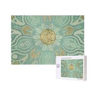 Soft Sage Green And Gold Celtic Mandala,300 Pieces Wooden Jigsaw Family Game Jigsaw Puzzles for Adults Teens Home Decor