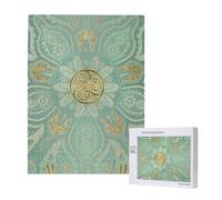 Soft Sage Green And Gold Celtic Mandala,500 Pieces Wooden Jigsaw Family Game Jigsaw Puzzles for Adults Teens