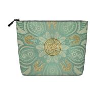 Soft Sage Green and Gold Celtic Mandala, Cosmetic Bag Imitation Linen Makeup Bag Portable Travel Toiletry Bag