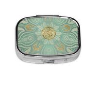 Soft Sage Green and Gold Celtic Mandala,Meta Pill Box 2 Compartment Medicine Case,Portable Organizer,Rectangle Meta Portable Organizer Pill Box 2132 Compartment Medicine Case