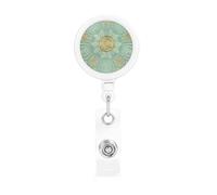 Soft Sage Green and Gold Celtic Mandala, Retractable Badge Holder,Badge Reels Holder with ID Clip Alligator Clip