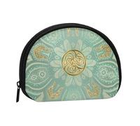Soft Sage Green and Gold Celtic Mandala, Women's Storage Bag Shell Makeup Bag Small Coin Purse Shell Change Pouch