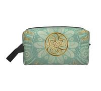 Soft Sage Green and Gold Celtic MandalaLarge Capacity Cosmetic Organizer，Travel Makeup Bag for Women