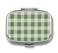 Soft Sage Green and Ivory Checker Pattern Pill Box 2 Compartment Portable Medicine Pill Case Travel Pill Organizer for Pocket Purse