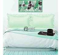 Soft Santiago Ruffle Frill Pillow Case Cover Pair Easy Care Plan Dyed Pillowcases Duck Egg 50cm x 75cm Approximate