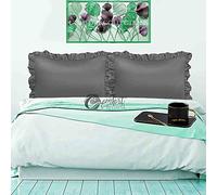 Soft Santiago Ruffle Frill Pillow Case Cover Pair Easy Care Plan Dyed Pillowcases Grey 50cm x 75cm Approximate