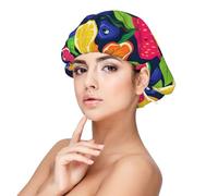 Soft Satin Bonnet for Women Sleeping - Art Style Fruit Print,Adjustable and Breathable Night Sleep Cap for Long Hair Ideal for Bedtime, Hair Care, and Sleeping Comfortably Black, Black, One Size