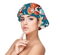 Soft Satin Bonnet for Women Sleeping - Beautiful Mermaid Print,Adjustable and Breathable Night Sleep Cap for Long Hair Ideal for Bedtime, Hair Care, and Sleeping Comfortably Black, Black, One Size
