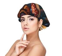 Soft Satin Bonnet for Women Sleeping - Floor Landscape Mushroom Lantern Print,Adjustable and Breathable Night Sleep Cap for Long Hair Ideal for Bedtime, Hair Care, and Sleeping Comfortably Black