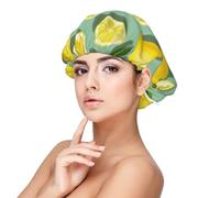 Soft Satin Bonnet for Women Sleeping - Fresh Lemon Print,Adjustable and Breathable Night Sleep Cap for Long Hair Ideal for Bedtime, Hair Care, and Sleeping Comfortably, Black, One Size
