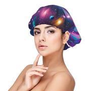 Soft Satin Bonnet for Women Sleeping - Galaxy Universe Stars Outer Space Print,Adjustable and Breathable Night Sleep Cap for Long Hair Ideal for Bedtime, Hair Care, and Sleeping Comfortably Black