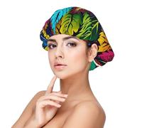 Soft Satin Bonnet for Women Sleeping - Multicolor Leaf Weed Art Print,Adjustable and Breathable Night Sleep Cap for Long Hair Ideal for Bedtime, Hair Care, and Sleeping Comfortably, Black, One Size