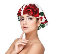 Soft Satin Bonnet for Women Sleeping - Red Roses Floral Print,Adjustable and Breathable Night Sleep Cap for Long Hair Ideal for Bedtime, Hair Care, and Sleeping Comfortably, Black, One Size