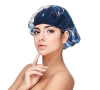 Soft Satin Bonnet for Women Sleeping - Twilight Serenade Print,Adjustable and Breathable Night Sleep Cap for Long Hair Ideal for Bedtime, Hair Care, and Sleeping Comfortably Black, Black, One Size