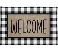 Soft Shag Doormat Classic Black White Buffalo Check Plaid Frame,Non Slip Absorbent Mats Non Slip Floor Mat for Home Bathroom Kitchen Entrance 36X24 Inch