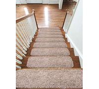 Soft Shaggy Carpet Stair Treads NON-SLIP MACHINE WASHABLE Mats/Rugs, 22x67cm, 30mm Thickness (Beige, 7)