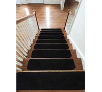 Soft Shaggy Carpet Stair Treads NON-SLIP MACHINE WASHABLE Mats/Rugs, 22x67cm, 30mm Thickness (Black, 7)