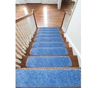 Soft Shaggy Carpet Stair Treads NON-SLIP MACHINE WASHABLE Mats/Rugs, 22x67cm, 30mm Thickness (Blue, 15)