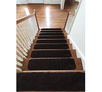 Soft Shaggy Carpet Stair Treads NON-SLIP MACHINE WASHABLE Mats/Rugs, 22x67cm, 30mm Thickness (Brown, 15)