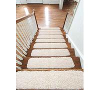 Soft Shaggy Carpet Stair Treads NON-SLIP MACHINE WASHABLE Mats/Rugs, 22x67cm, 30mm Thickness (Cream, 13)