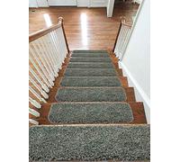 Soft Shaggy Carpet Stair Treads NON-SLIP MACHINE WASHABLE Mats/Rugs, 22x67cm, 30mm Thickness (Green, 7)