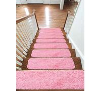 Soft Shaggy Carpet Stair Treads NON-SLIP MACHINE WASHABLE Mats/Rugs, 22x67cm, 30mm Thickness (Pink, 7)