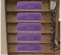 Soft Shaggy Stair Treads Non Slip Machine Washable Carpet Mats 22x67cm 30mm Thick Plush Stair Rugs for Wooden Stairs Indoor Anti Slip Step Mats Safe for Kids Pets and 100% Increased Yarn (Lilac, 15)