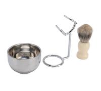Soft Shaving Brush Compact Stand Set for Men Beard Care Grooming Kit with Metal Bowl Travel Business Use 3 Piece
