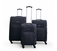 Soft Shell Lightweight Nylon 4 Wheel Travel Case Holiday Suitcase Infinity Leather Black Medium