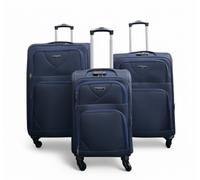 Soft Shell Lightweight Nylon 4 Wheel Travel Case Holiday Suitcase Infinity Leather Navy Medium